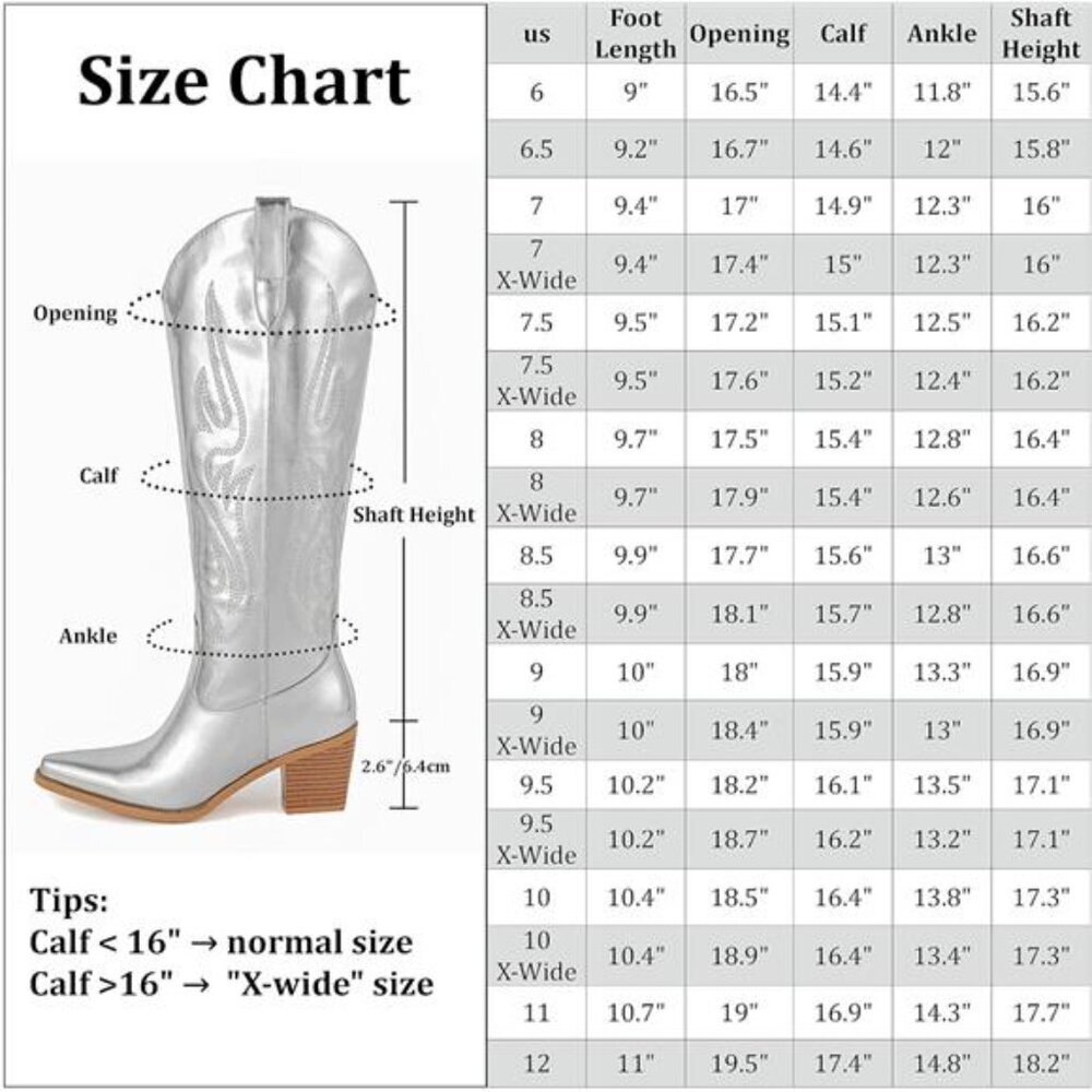 NEW Western Cowboy Boots for Women - Knee High Wide Calf Cowgirl Boots - Picture 5 of 6